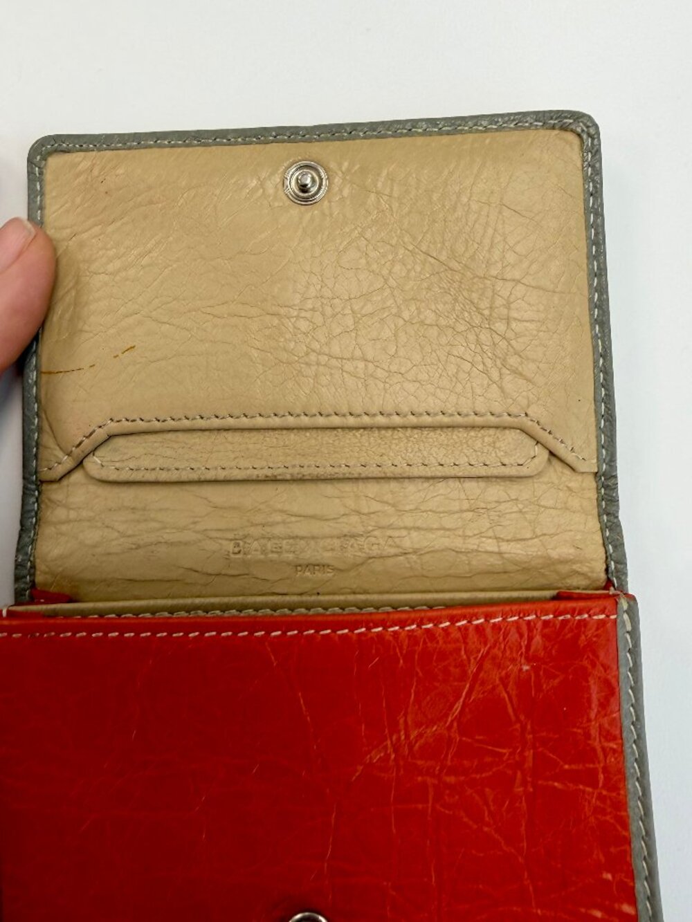 Balenciaga Bazaar Small Leather Wallet - Orange, White, Grey Beige Paper Leather - Picture 4 of 13